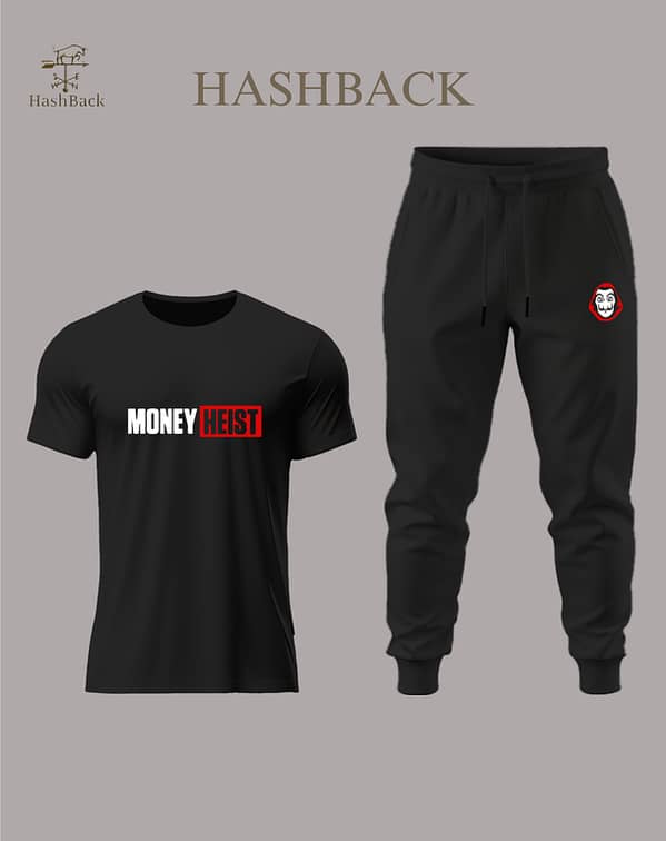Hashback Money Heist Tracksuit Set for Men - T-shirt and Trouser Combo