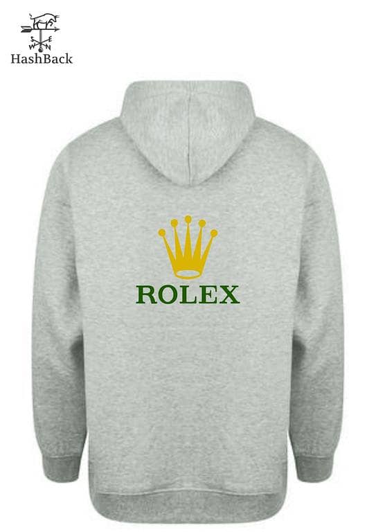 HashBack Men's Winter Hoodie with Printed Design and Zipper - Rolex