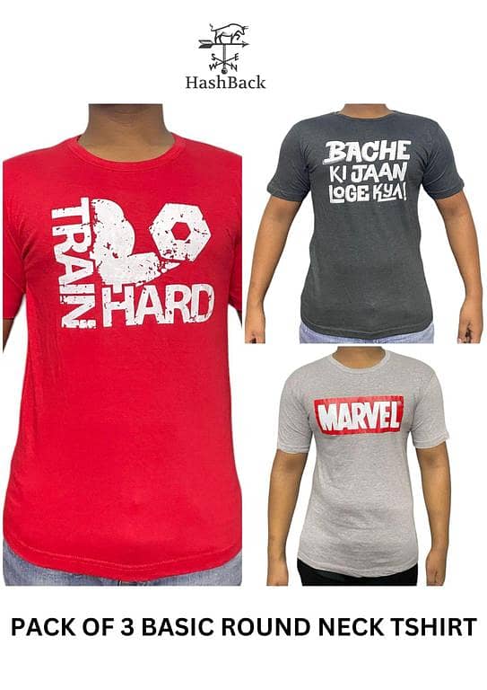 HashBack 3-Pack Crew Neck T-Shirts for Men