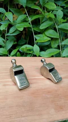 vintage 1940s pair brass whistles