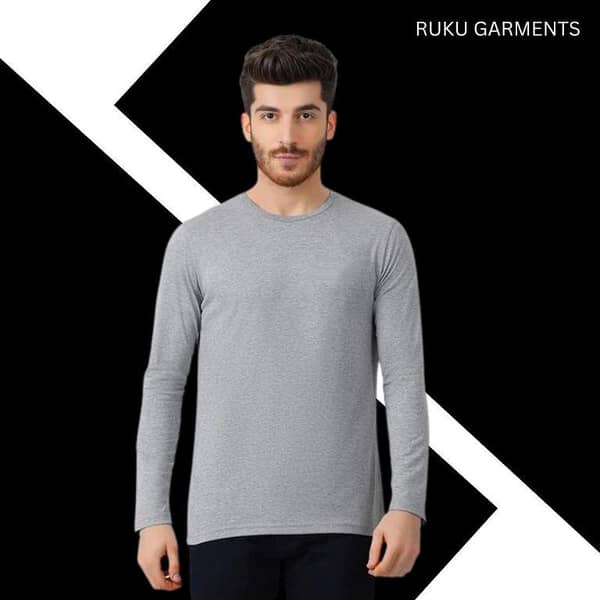 Ruku Garments Men's Long Sleeve Plain T-shirt in Hyder Grey