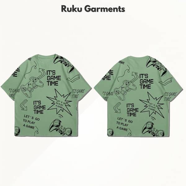 Ruku Garments Korean Style Short Sleeve T-Shirts for Men and Women - Allover Printed Oversized Drop Shoulder Tops