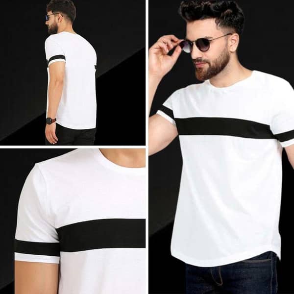 Ruku Garments Cotton Panel T-shirt with Short Sleeves and Striped Round Neck
