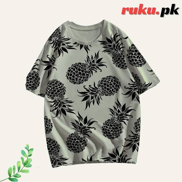 Ruku Garments Oversized Short Sleeve T-Shirts with Allover Print for Men and Women in Korean Style