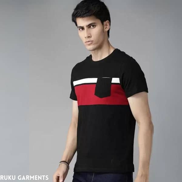 Ruku Garments Men's Half Sleeve T-Shirt with Panel and Pocket