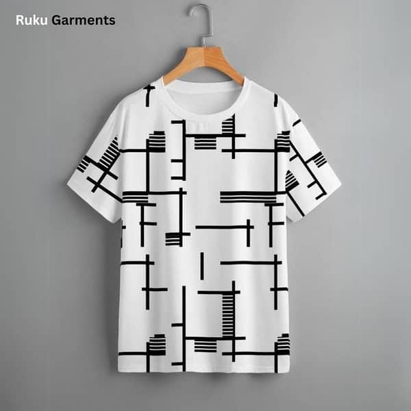 Ruku Garments Men's Single Jersey Cotton T-shirt with Allover Print, 100% Soft and Comfortable