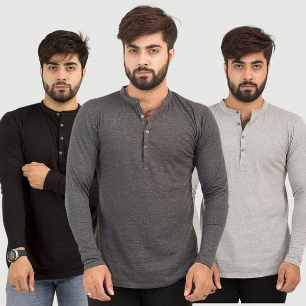 Ruku Garments Men's Full Sleeve Kurti T-Shirt Set of 3