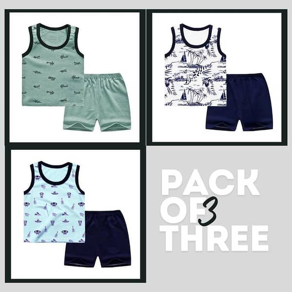 Ruku Garments Kids Summer Clothing Set: 3-Pack of Sandos and Shorts