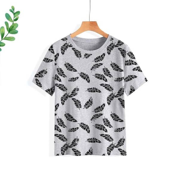 Ruku | Black Leaf Screen Printed T-Shirt with Short Sleeves