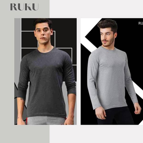 Ruku Garments Men's Full Sleeve Plain T-Shirt Set of 2