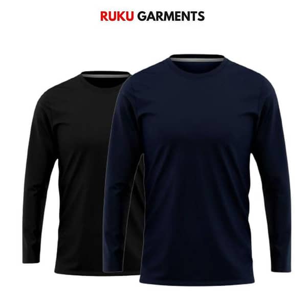 Ruku Garments Pack of 2 Men's Long Sleeve Plain T-Shirts in Black & Navy Blue