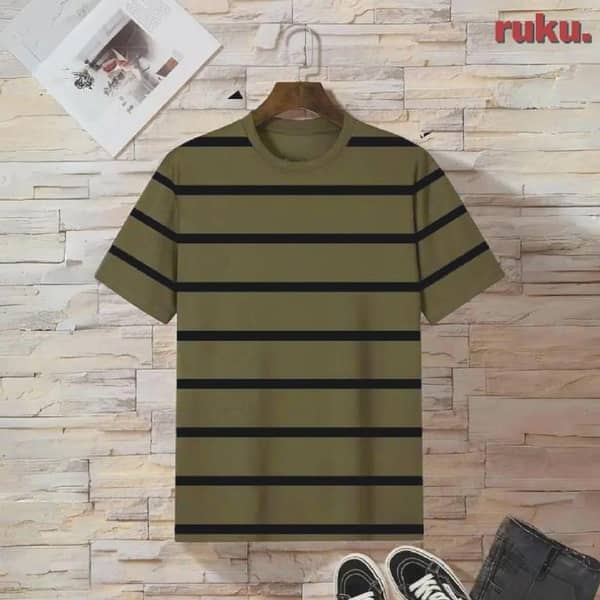 Ruku Garments | Lines Screen Printed T-Shirt with Short Sleeves