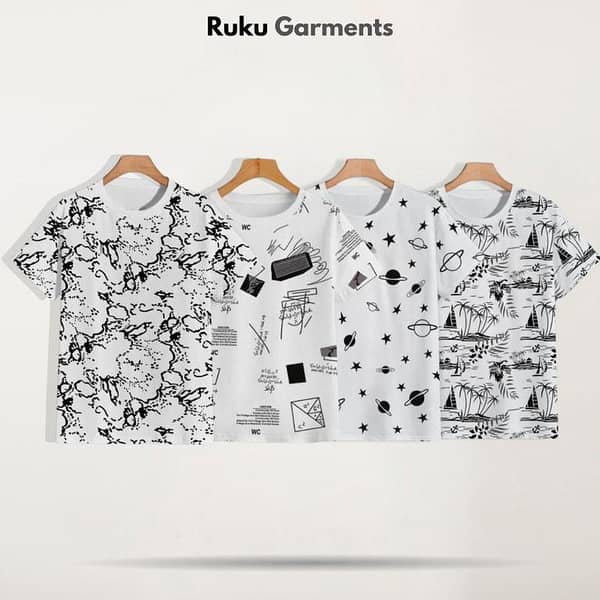 Ruku Garments Set of 4 Half Sleeve Printed Cotton T-Shirts - Soft and Breathable for Summer