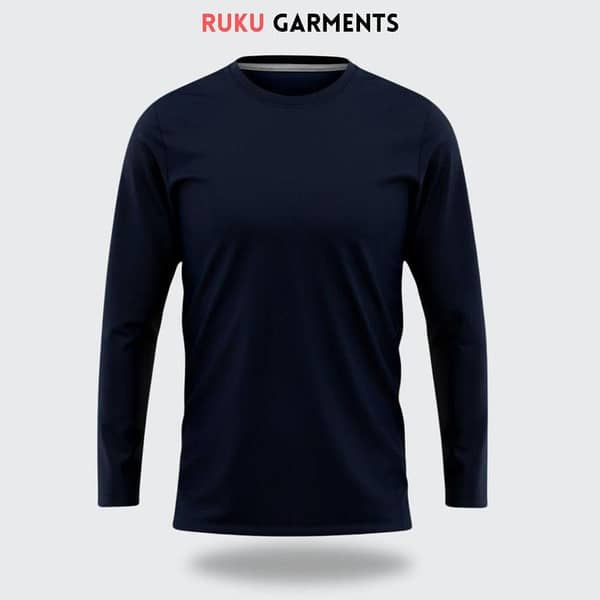 Ruku Garments Long Sleeve Plain Navy Blue T-Shirt for Men