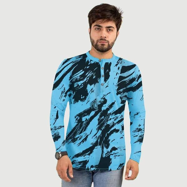 Ruku Garments Men’s Full Sleeve Allover Printed Kurti Style T-shirt