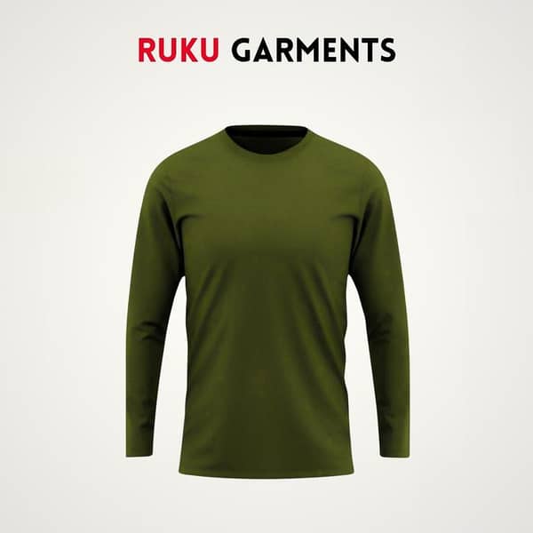 Ruku Garments Men's Long Sleeve T-shirt in Military Color, Plain Design
