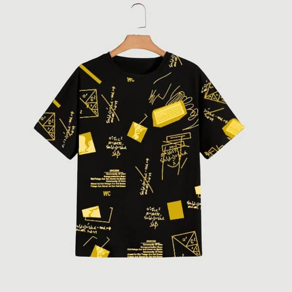 Ruku Garments Golden Yellow Screen Printed Short Sleeve T-Shirt