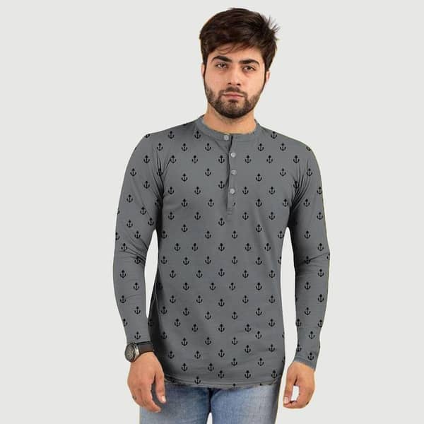 Ruku Garments Men’s Full Sleeve Tees in Kurti Style with Allover Print