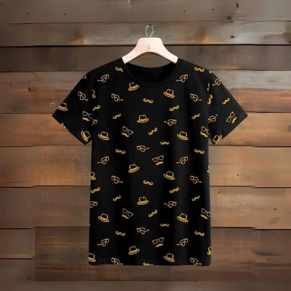 Ruku Garments Short Sleeve T-Shirt with Allover Golden Yellow Screen Print