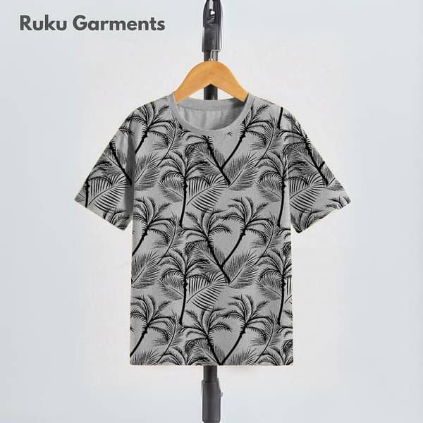 Ruku Garments Short Sleeve T-Shirt with All-Over Leaf Tree Screen Print