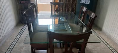 wooden glass top dinning table with 6 chairs for sale