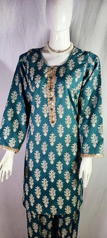 Handmade Printed Shalwar Kameez Set with Embroidered Neckline for Women and Girls | Stylish Coordinated 2-Piece Dresses for All Occasions