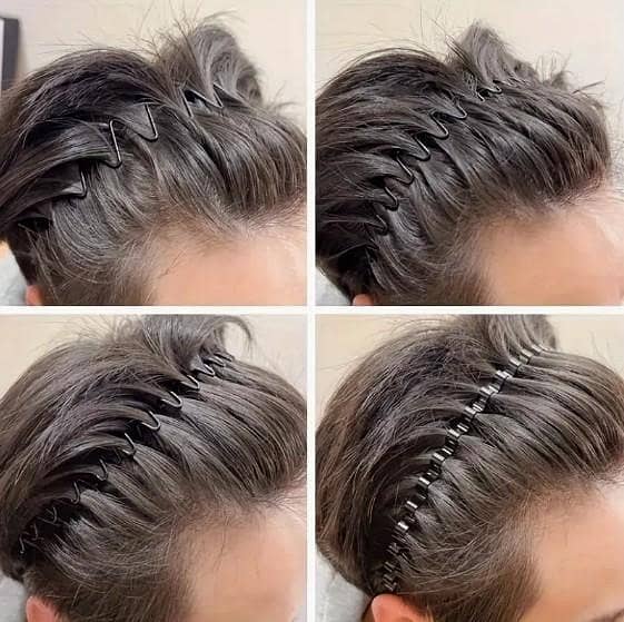 3-Pack Wave Headbands - Strong Hold Rust-Free Metal Hair Accessories for Men and Women | Black Zig Zag Design for Thick and Curly Hair