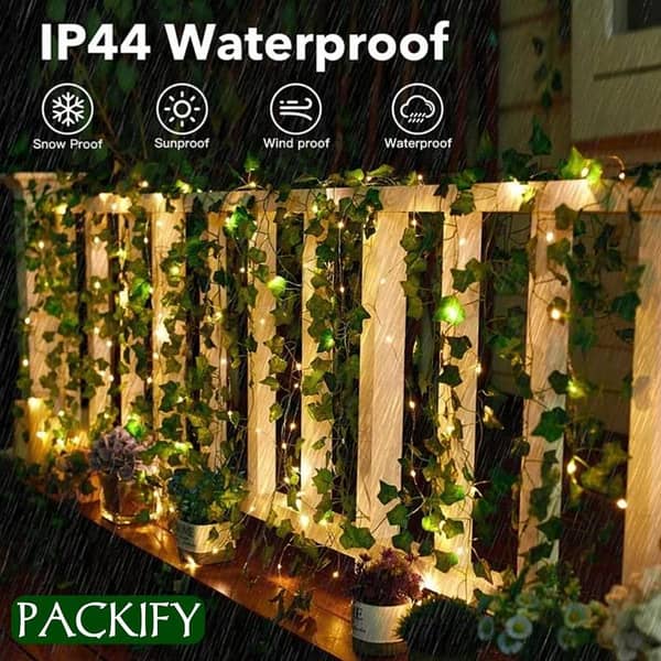 10 ft Battery-Operated Fairy Lights with Artificial Money Plant Leaves for Room and Wall Decoration