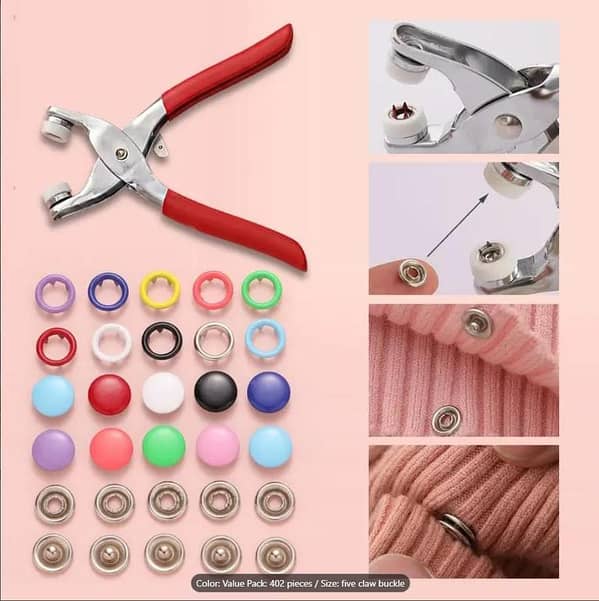 Metal Snap Button Tool Kit with Pliers - 50pcs Fasteners for DIY Clothing, Hats, and Sewing Projects