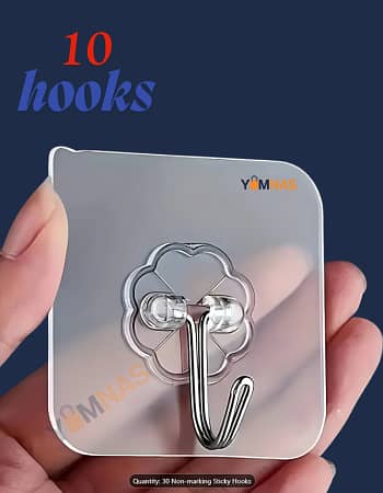 10 Pack of Transparent Self-Adhesive Wall Hooks - Versatile Solutions for Kitchen, Bathroom, Wardrobe, and Door Organization