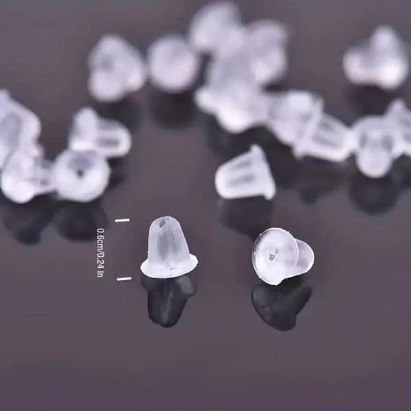 100 Clear Silicone Earring Backs - Soft Rubber Stoppers for Studs and Hooks - Universal Invisible Push-On Fasteners