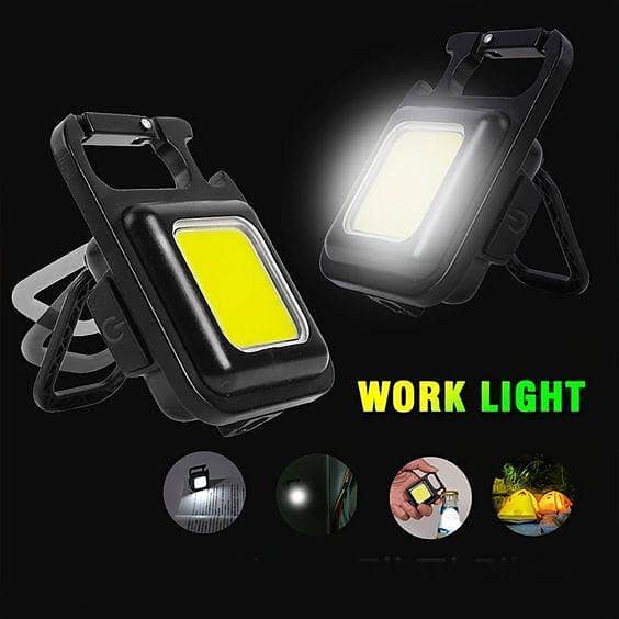 Rechargeable Mini COB LED Keychain Flashlight with USB-C Port, Folding Bracket, Magnet Base, and Bottle Opener for Camping, Fishing, and Walking