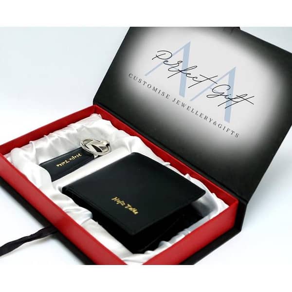 Personalized Leather Wallet and Keychain Gift Set with Custom Name and Picture
