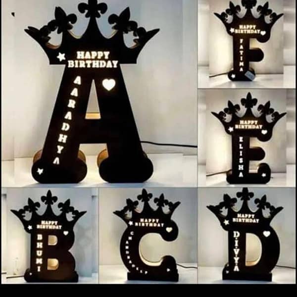 Personalized LED Wooden Alphabet Lamp by Crown Gifts