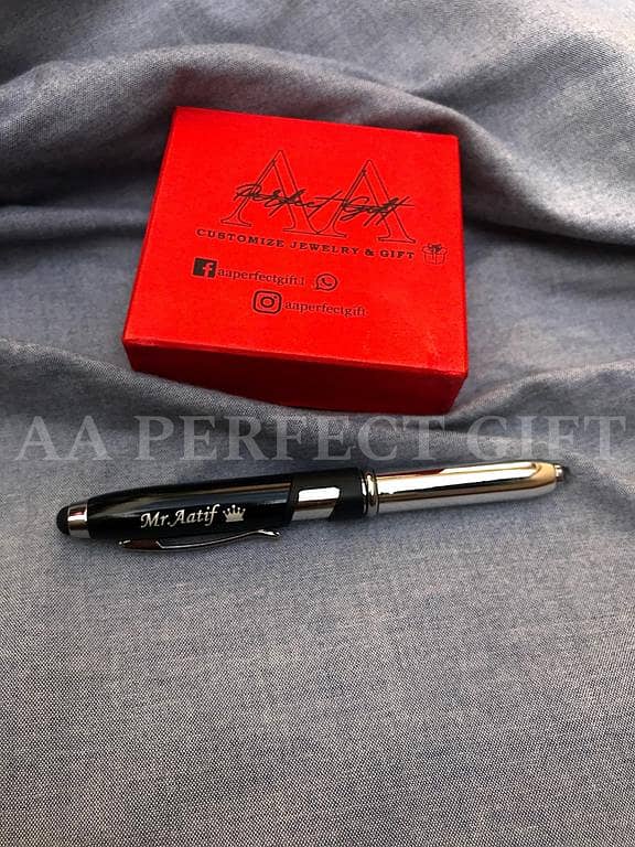 4-in-1 Customized Name Metal Pen, Stylus, LED Torch, and Mobile Holder