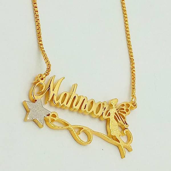 24K Gold Plated Personalized Pendant Necklace with Angel, Star, or Unique Name Design