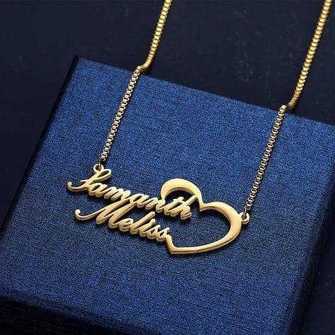 Personalized Couple Heart Name Necklace Pendant