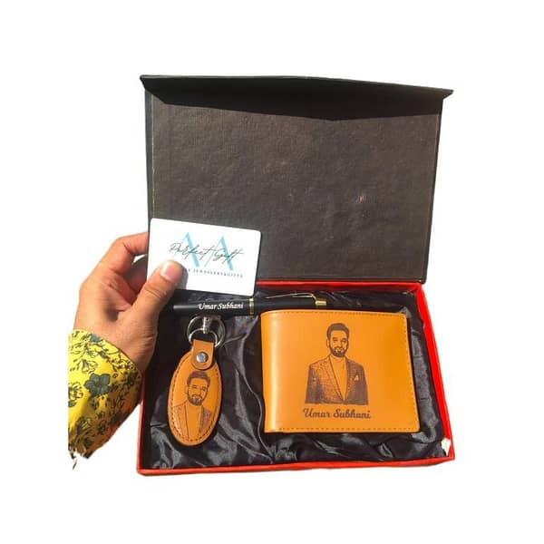 Custom Name Wallet Keychain and Pen Set with Gift Box