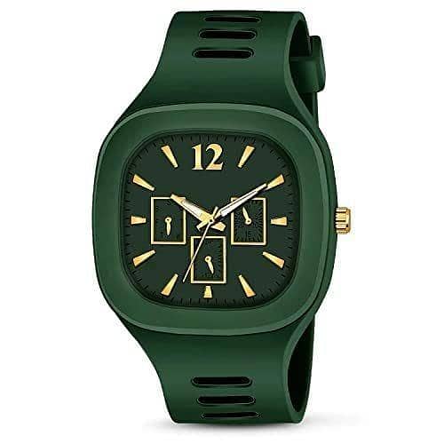 Men's and Boys' Square Analog Quartz Watch with Stainless Steel Case and Smooth Silicone Straps - Casual Style Without Box