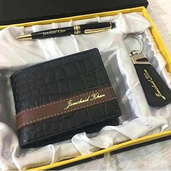 Crocodile Style Wallet Gift Set with Keychain and Pen, Personalized Name Engraving