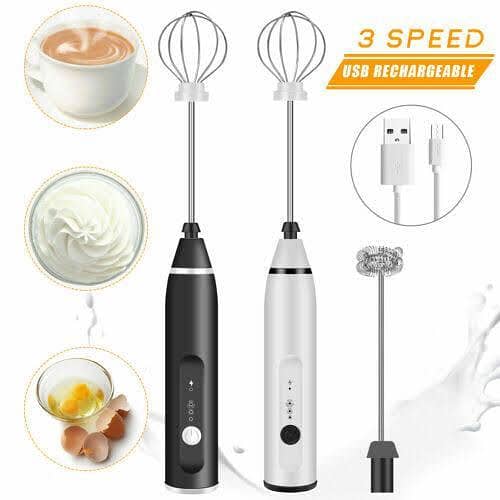 USB Rechargeable Handheld Electric Milk Frother by Portable, for Coffee, Cappuccino, Cream Whisking, and Egg Beating with Detachable Mixer Attachments