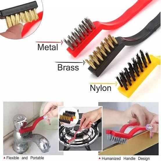 3-Piece Mini Wire Brush Set for Cleaning: Nylon, Brass, and Steel Brushes for Cars, Kitchens, and Gas Stoves