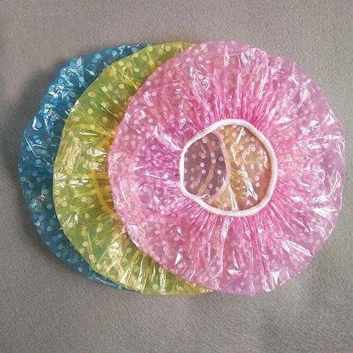 3-Pack Waterproof Shower Caps with Cute Dot Design for Bathing and Hair Protection
