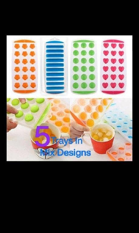 Set of 5 Silicone Ice Cube Trays with Round, Heart, and Stick Shapes for Easy Freezing and Molding Drinks, Jelly, and Candy