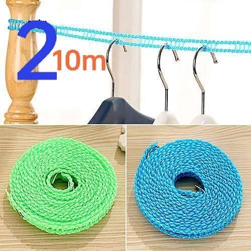 Nylon Clothes Washing Line Drying Rope, 5 Meter Windproof and Anti-Slip with Hooks, Color May Vary