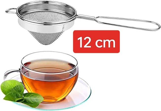 Stainless Steel Double Mesh Strainer for Tea, Coffee, and Juice - Long Handled Conical Filter for Loose Tea