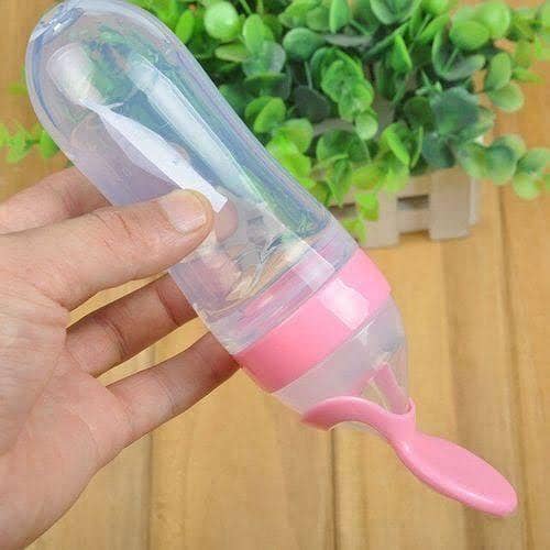 90ML Silicone Feeding Bottle with Spoon for Newborns and Toddlers - Safe Squeeze Feeder for Milk and Food Supplement, Ideal for Babies and Elderly Patients