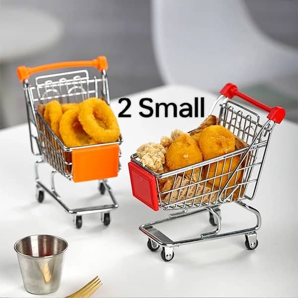 Set of 2 Mini Shopping Carts in Large and Small Sizes for Mobile Accessories, Pencils, and More