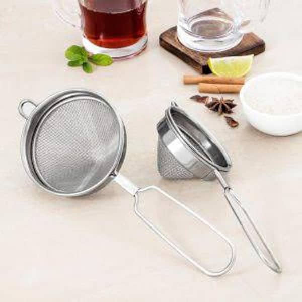 Stainless Steel Double Mesh Strainers for Tea, Coffee, and Juice - Long Handle Conical Filters for Loose Leaf Tea