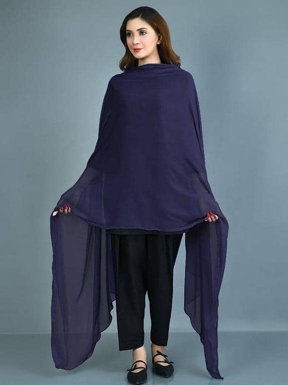 Navy Blue Crinkle Chiffon Dupatta for Women